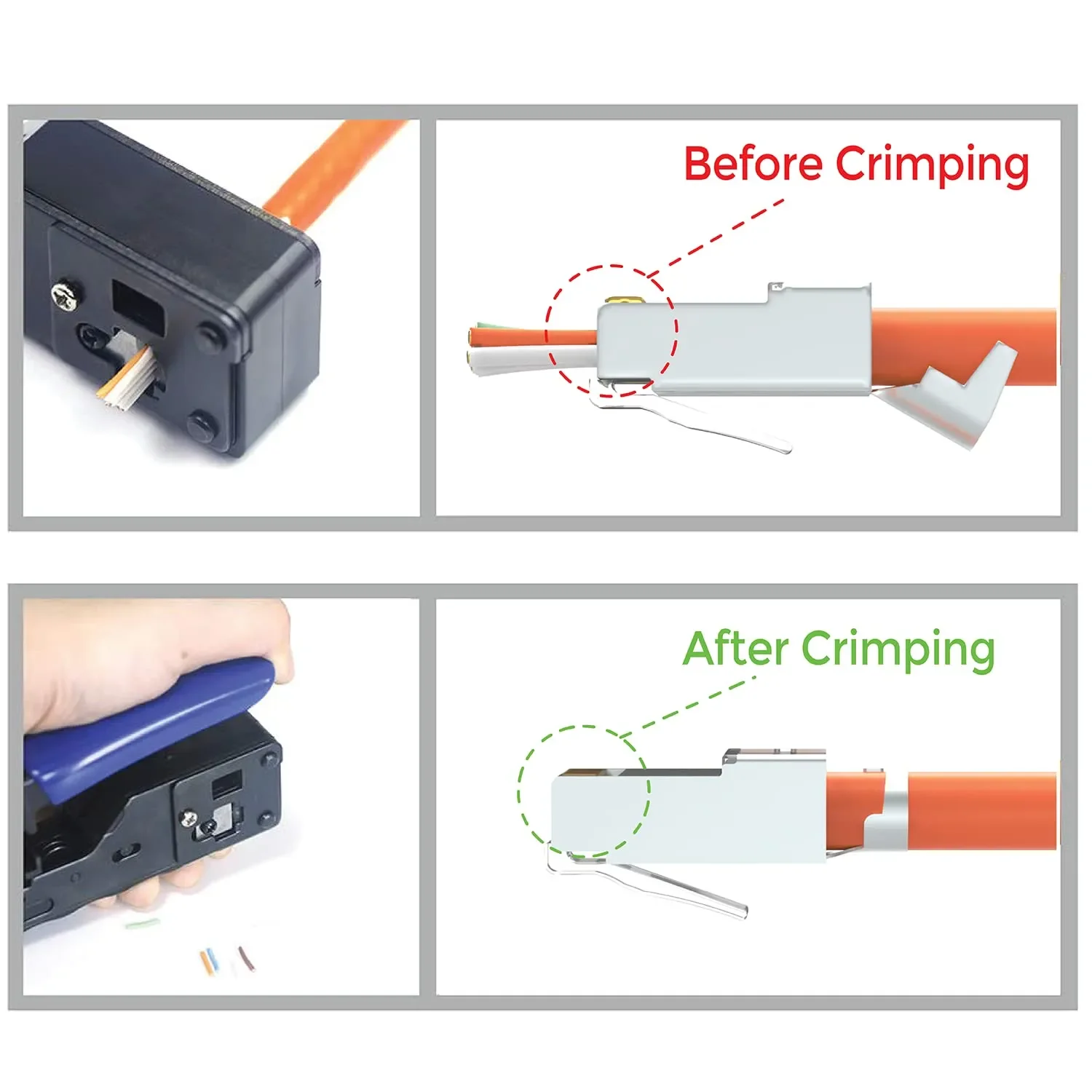 ZoeRax Cat7 Cat6A RJ45 패스 스루 커넥터, 3 프롱 50μ 금도금 모듈러 플러그 이더넷 엔드, 스트레인 릴리프 부츠 포함