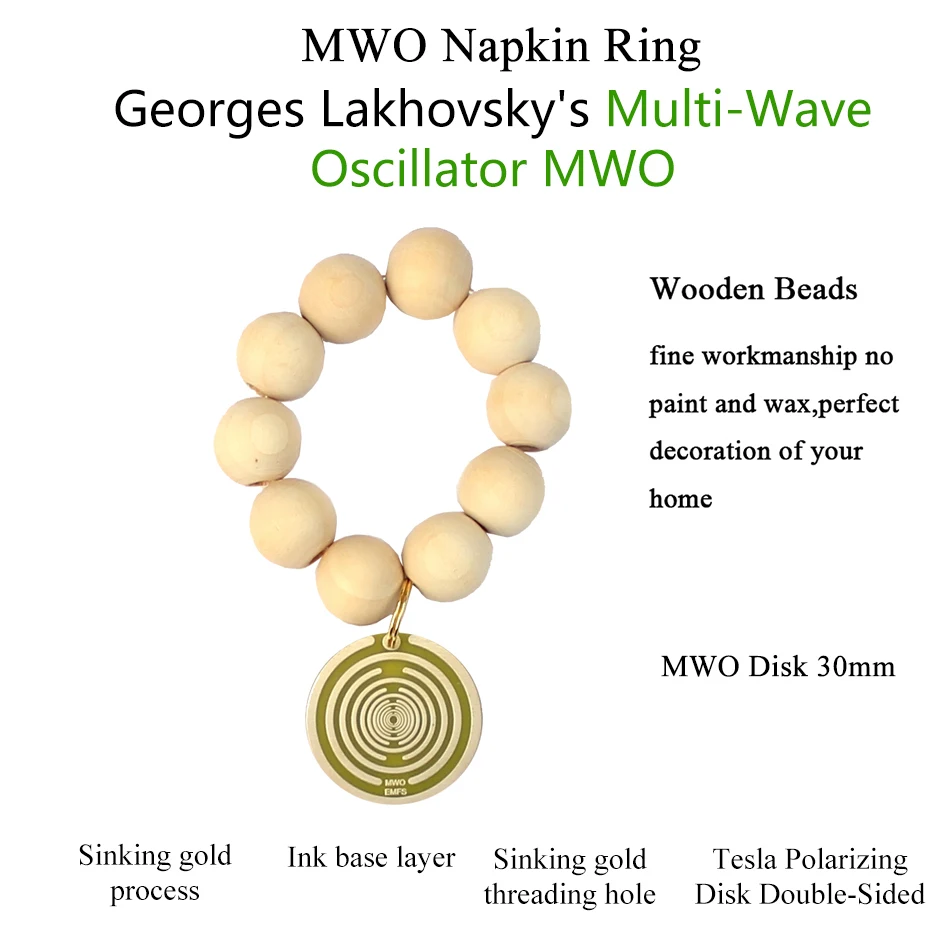 Table Napkin Rings Holder Natural Wood Beads with Polarization Energy Disk MWO Party Wedding Christmas Party Gift Set of 12