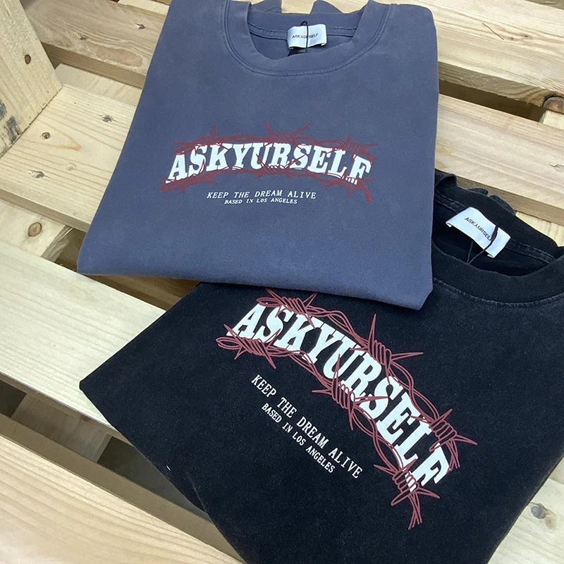 

Летняя футболка ASKYURSELF 2024 ASK, ретро, уличная мода, свободная футболка с коротким рукавом