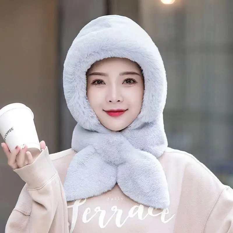 

Autumn and winter new imitation plush hat, thickened warm scarf hat, integrated cross windproof and cold-resistant cycling cap