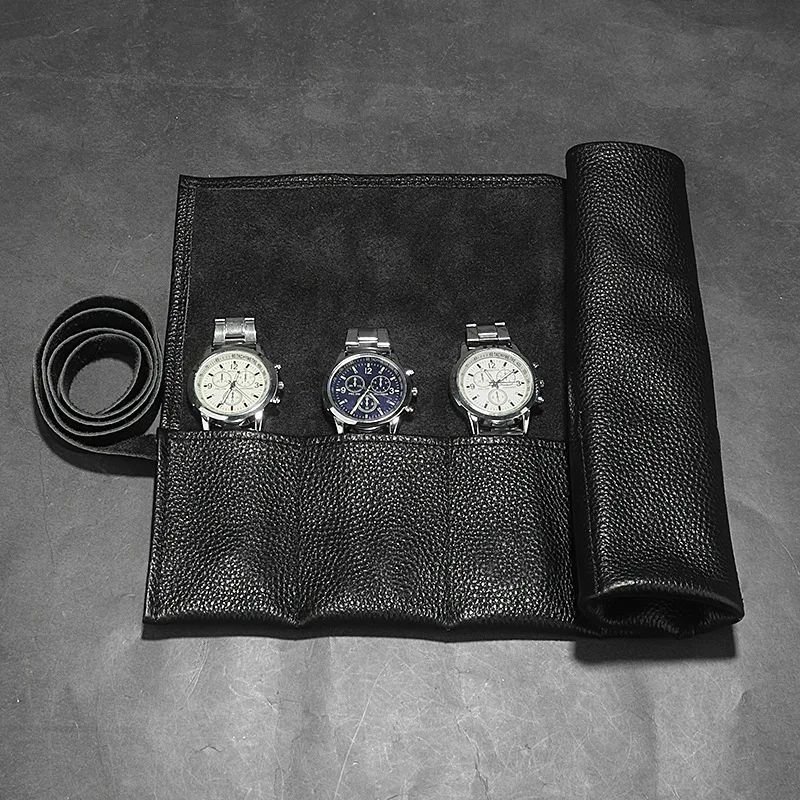 Roll up Watch Bag Portable Travel Display Smart Watch Storage Box 6 Slots Black Leather Storage Bag Watches Accessories