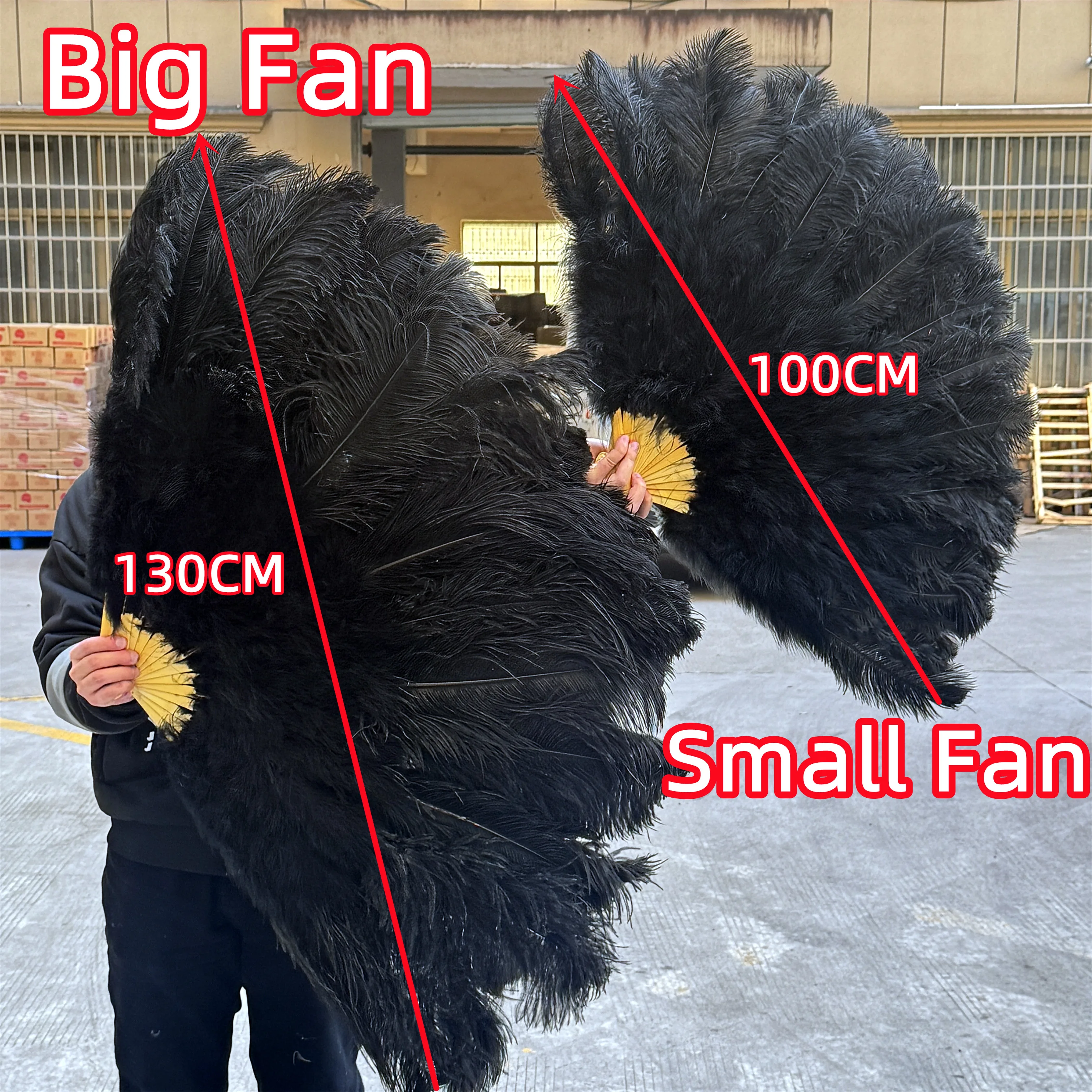 Extra Large Black Ostrich Feather Fans 13 Bone Handheld for Wedding Party Stage Performance Props Craft Plumes Fan 100cm 130cm
