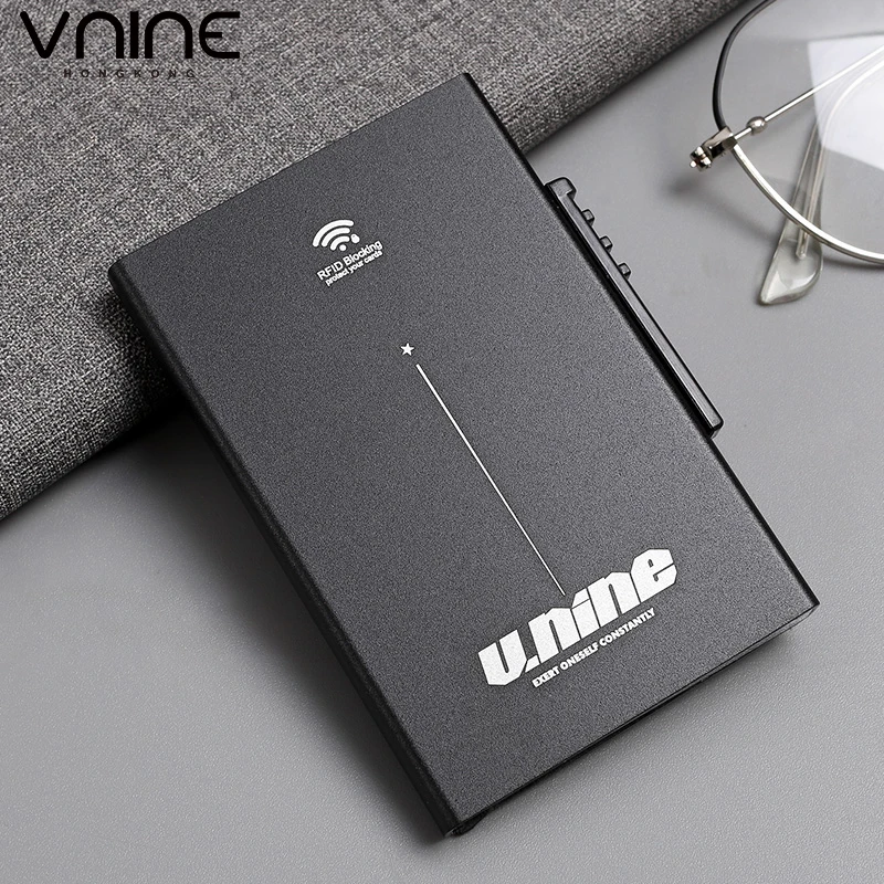 

VNINE anti-theft brush metal card pack men's aluminum alloy bank card clip ultra-thin anti demagnetization small card box credit