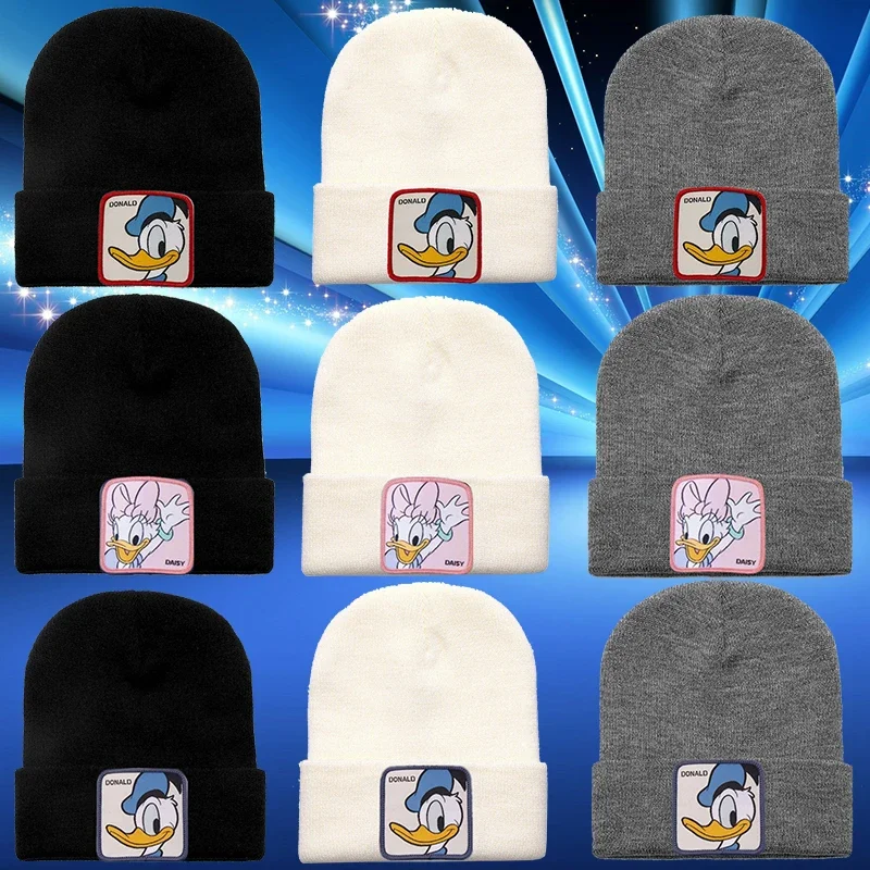 

New Disney Donald Duck Warm Bonnet Hats Women Solid Color Cute Daisy Knitted Cap Girls Anime Unisex Caps Kids Birthday Xmas Gift