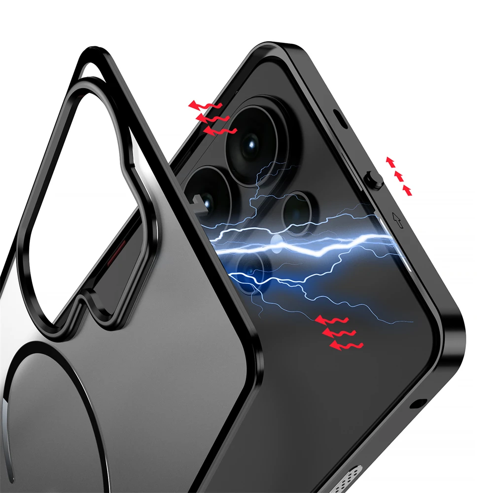 Frosted Matte Case with Removable Metal Frame and Magsafe Buckle - Premium Aluminum Alloy Design