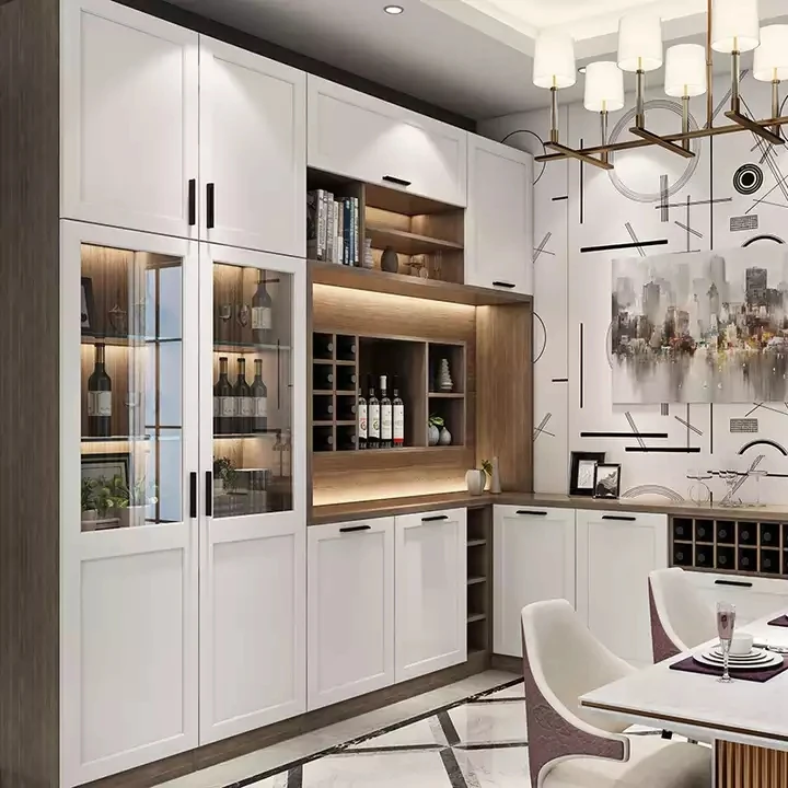 Modern kitchen Furniture White Wood Wooden Home Coffee Wine Bar Cabinet For Home
