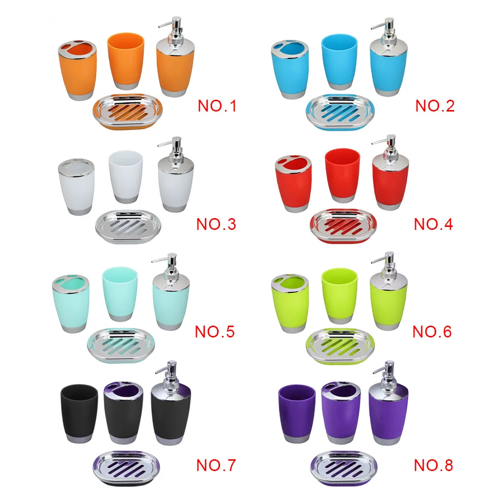 Bathroom Accessory Set PP Plastic Bathroom Suit Cup Toothbrush Holder Soap Dish Dispenser Kit 4pcs