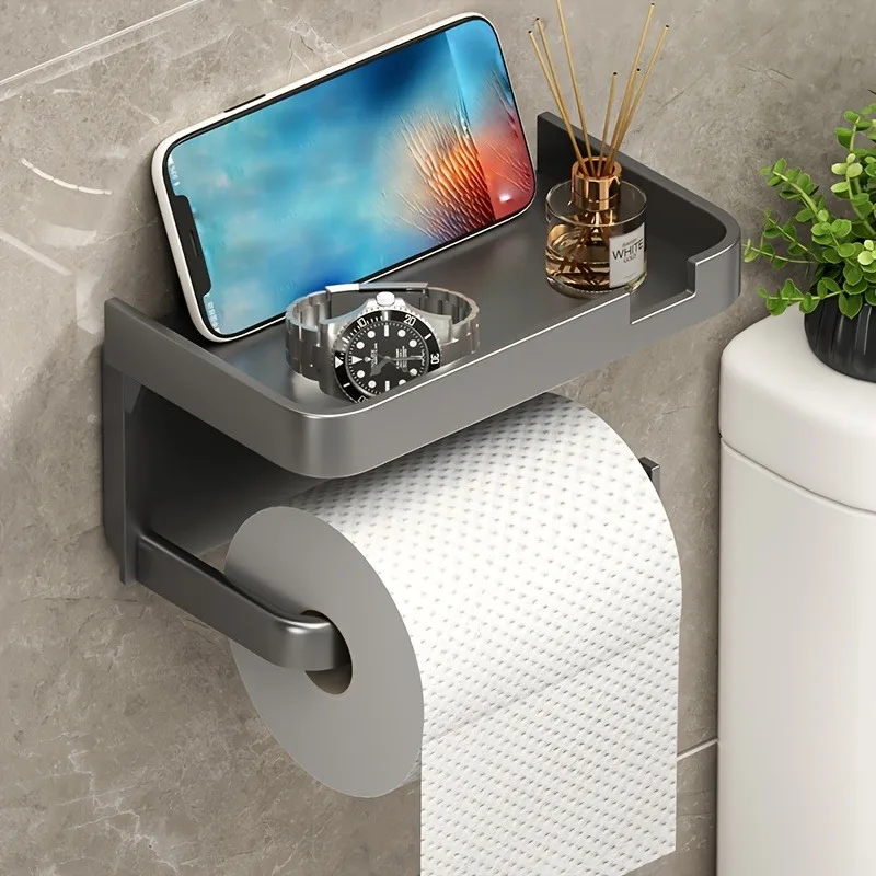 Bathroom Toilet Roll Paper Holder Plastic Wall Mounted Punch-free Storage Rack Kitchen Seasoning Bottles Towel Placement Shelves