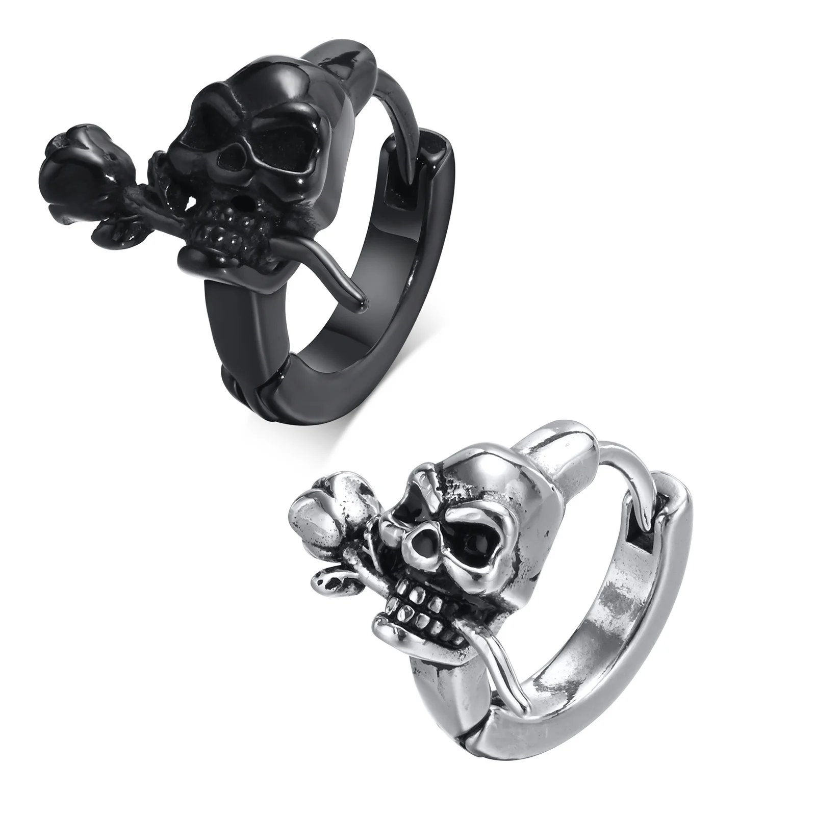 Orecchini A Bottone Con Teschio - Acciaio Inox 316L, Stile Hip Hop Punk, Uomo E Donna