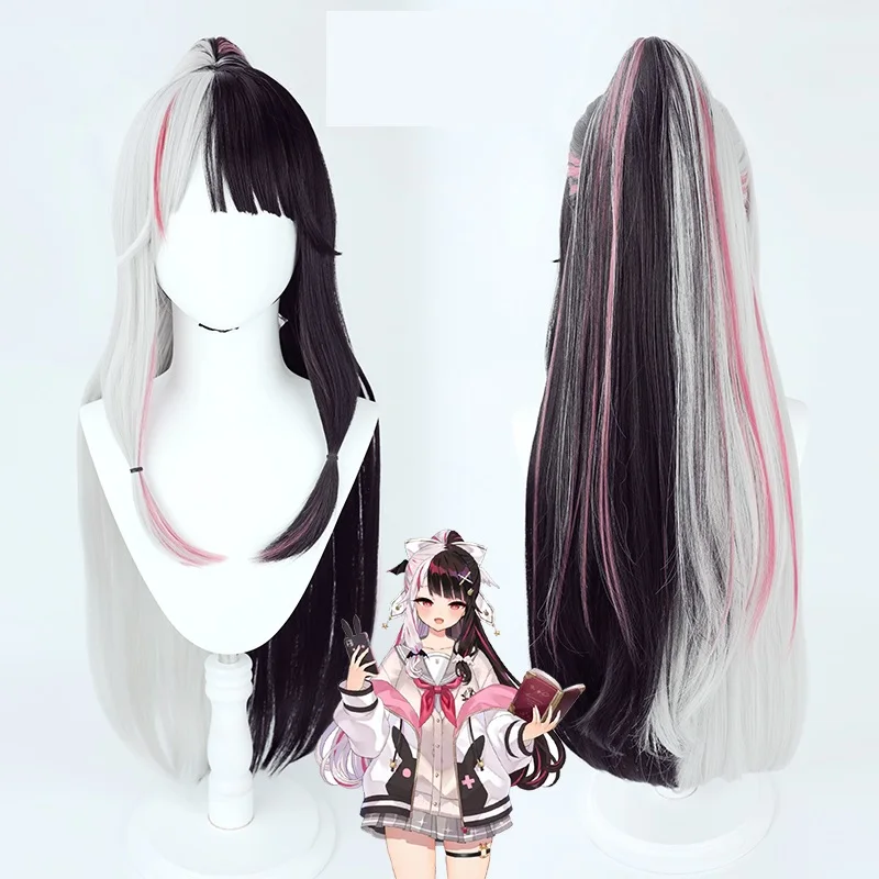 

VTuber Yorumi Rena косплей парик конский хвост смешанный розовый серый черный Youtuber длинные прямые волосы для девушек Idol головной убор