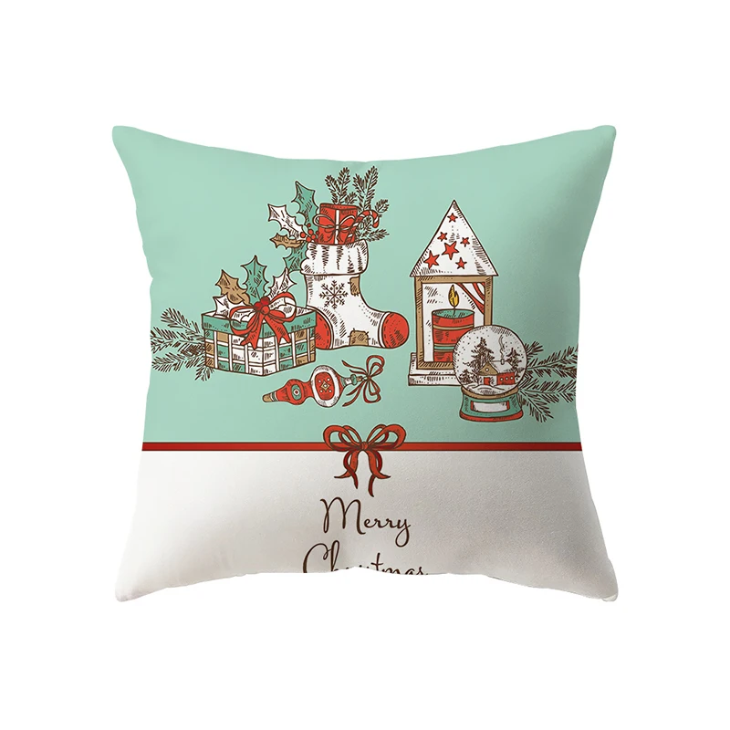 Merry Christmas Santa Claus Print Pattern Cushion Cover Home Living Room Sofa Decoration Square Polyester Pillow  