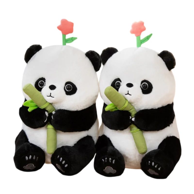 35CM Lovely Creative Panda With Bamboo Pink Flower Soft Plush Toys Smoothing Dolls Sofa Decoration Kids Girls Birthday Presents new lovely creative yellow gray standing sea order soft plush toys accompany dolls sofa decoration girls kids birthday presents