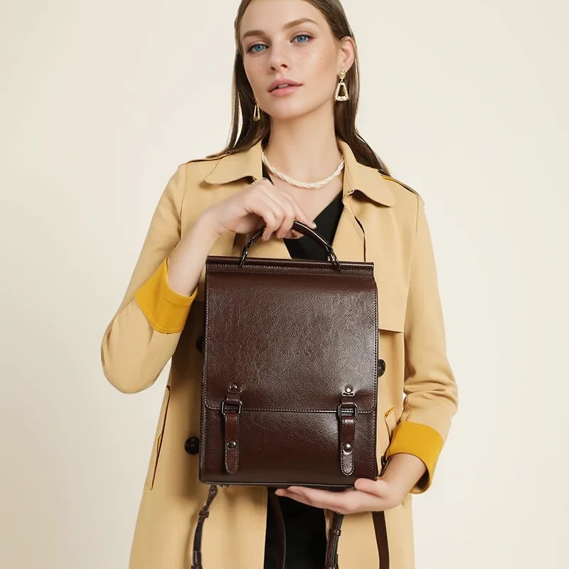 Vintage Genuine Leather Laptop Backpack Business Backpack England School Bag for Travelling, College, Daypacks for Men,Women