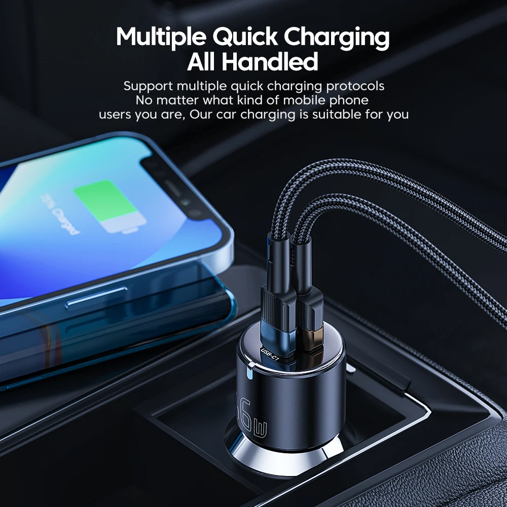 Essager 66W Car Charger Fast Charging Quick Charger QC PD 3.0 For iPhone 14 Type C USB Car Charger For Huawei Samsung