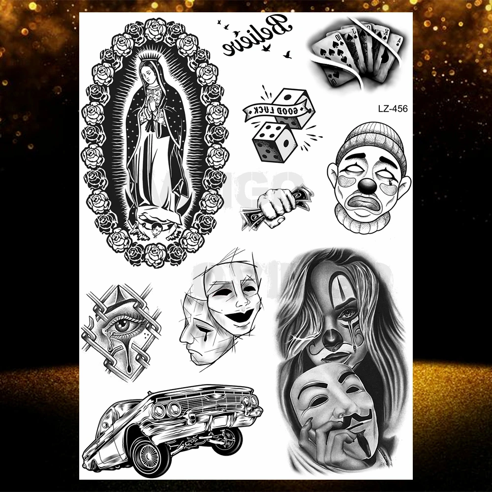 Chicano Bandit Mexico Temporary Tattoos For Men Women Fake Car Nun Tattoo religion Stickers Realistic Back Waterproof Tatoos 5
