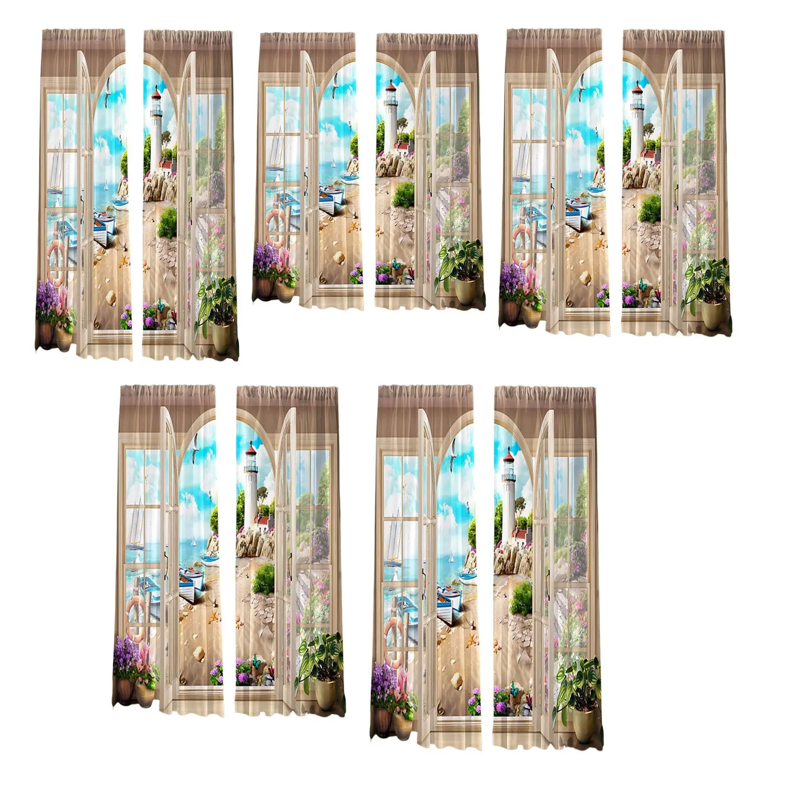 

Beach Digital Printing Blackout Curtains Drapes Easily Install Decorative Multipurpose Lightweight with Grommets for Living Room