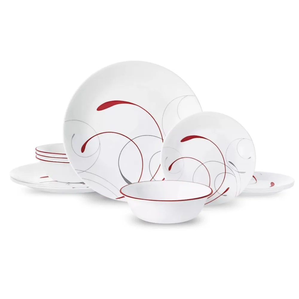 

Corelle Splendor, White and Red Round 12-Piece Dinnerware Set