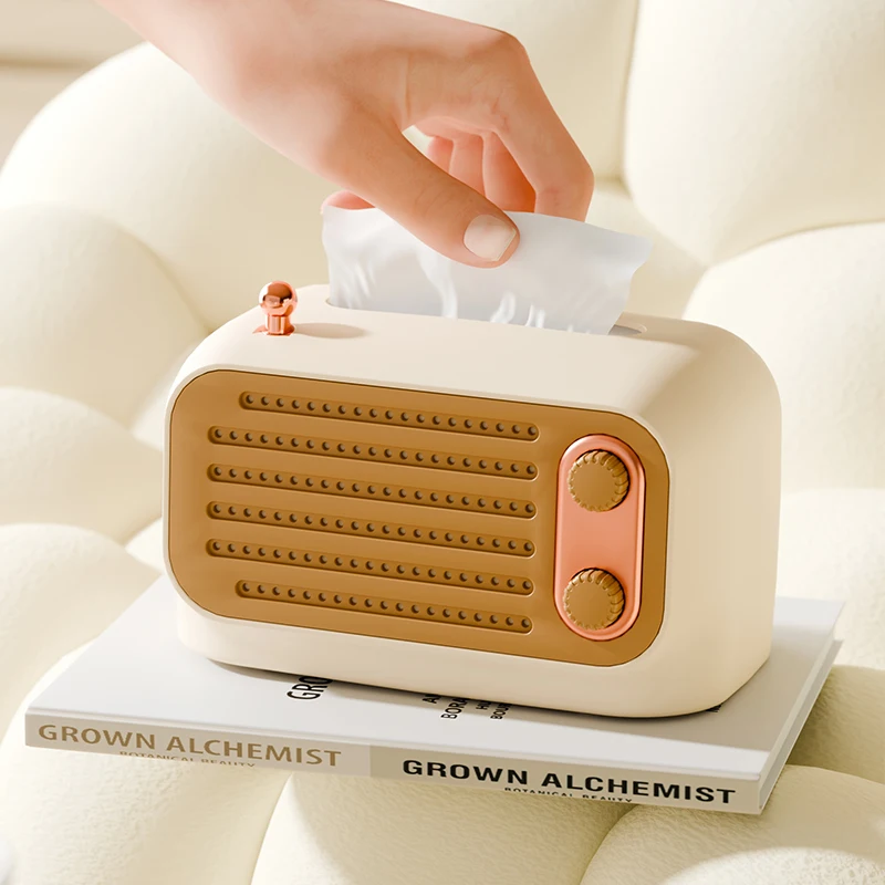 1pc Radio Model Tissue Box Napkin Case Spring Automatic Lift Tissue Dispenser Household Multifunction Tissue Storage Container 4