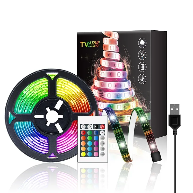 

Умная лампа 24k Rgb, меняющая цвет, Usb, водонепроницаемая светодиодная лента для телевизора постоянного тока, 5 В, дистанционное управление, светодиодная лента для умного дома, 5050 лампочек