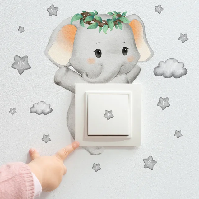 Autocollant de commutateur étoile girafe ours éléphant, mignon, décoration de chambre d'enfant et de bébé, papier peint auto-adhésif pour décoration de maison, sparadrap muraux pour enfant 3