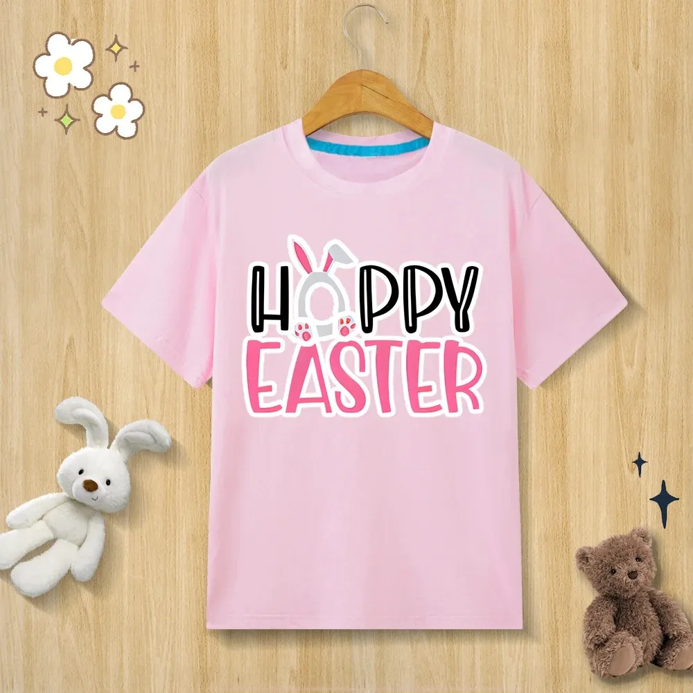 Children’s Pure Cotton T-shirt Happy Easter Bunny Egg Print T-shirt O-neck Short Sleeve Kids Clothes Boys Clothes Girls Clothes 4