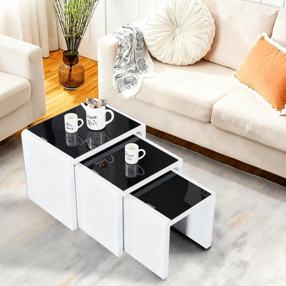 AINPECCA Nest of Tables Set of 3 Nesting Tables High Gloss Coffee ...