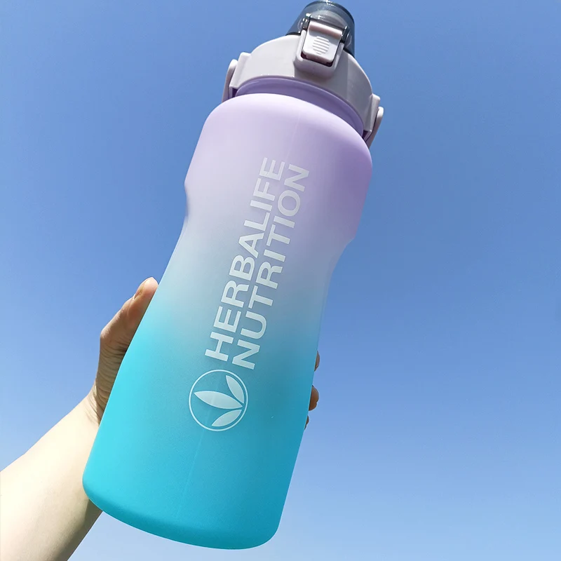 New Arrival Outlet Pirce 2000ml Herbalife Nutrition Gradient Color Frosting Plastic Sports Water bottle with Straw 