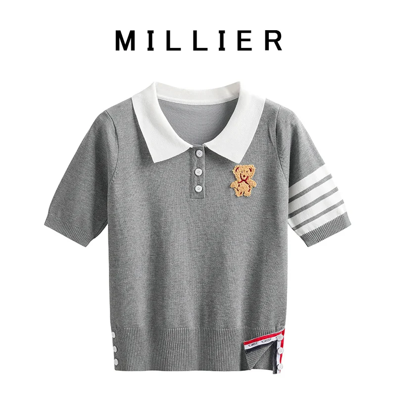 

TB same college style POLO shirt short-sleeved female bear slim fit lapel T-shirt with pleated skirt and age-reducing top