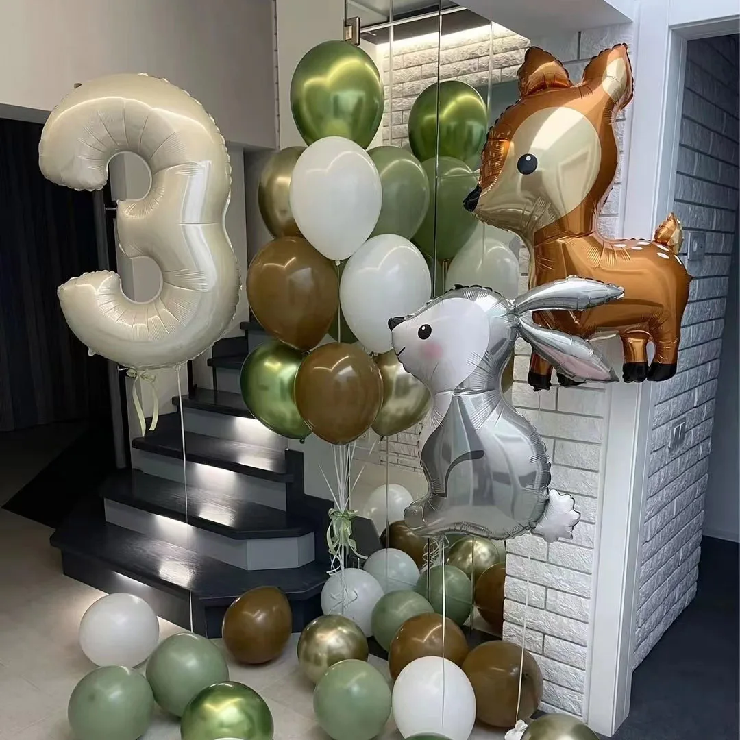 33 Pz/Set Kids Jungle Sarari Decorazioni Per La Prima Festa Di Compleanno Palloncini 0-9 Giant Digital Balls Baby Shower Wild Party Decor Globos