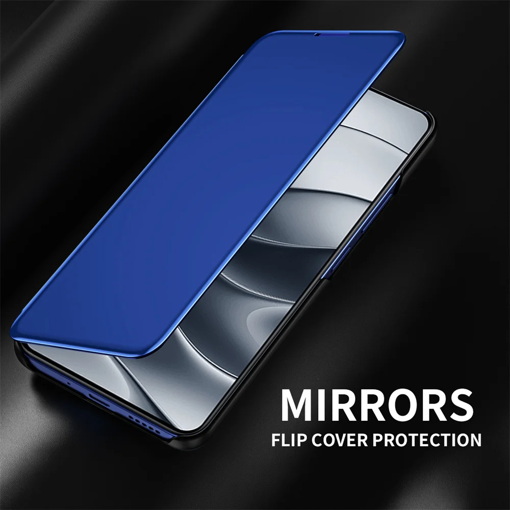 Premium Mirror Flip Leather Phone Case with Shockproof Kickstand Holder Cover