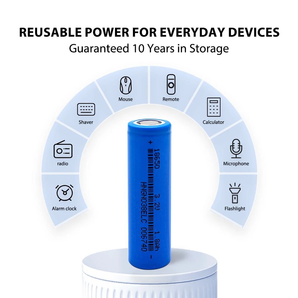 LiFePO4 18650 3.2V 1800mah Bateria Recarregável Brand New Long