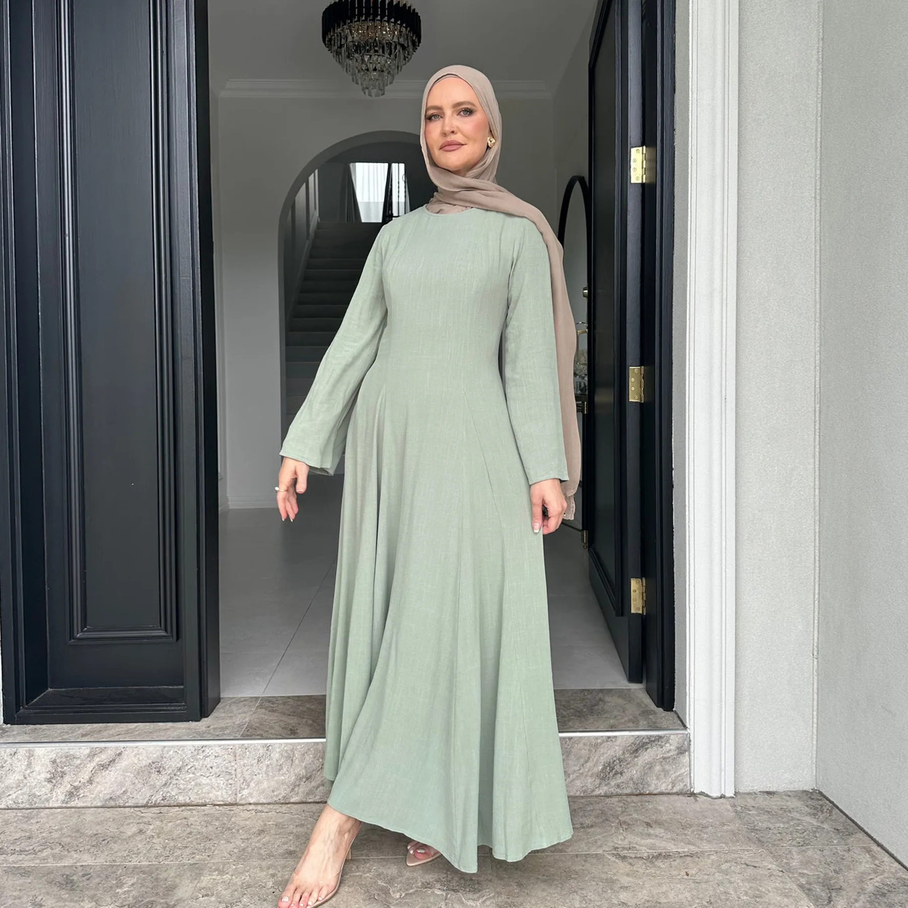2025 New Muslim Dress for Women Dubai Turkey Abaya Solid Color Back Strap Adjustment Dresses Islam Modest Robe Islamic Clothing 5