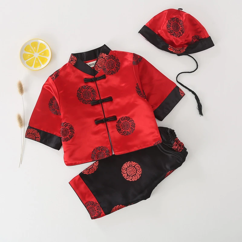 Baby Tang Suit New Year 3-Piece Set for Baby One Year Old Full Moon Dress Birthday Party Exquisite Jacquard Embroidery