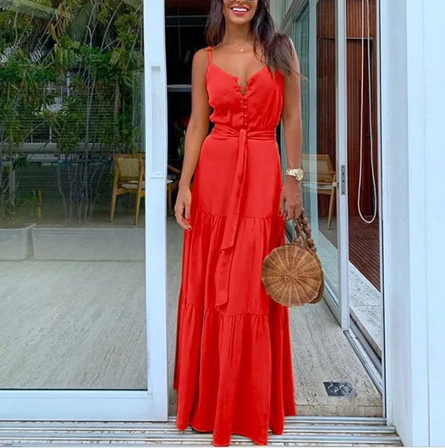 Été Spaghetti sangle longue Robe Style bohème décontracté vacances Maxi robes de plage pour les femmes mode élégante dame Robe robes