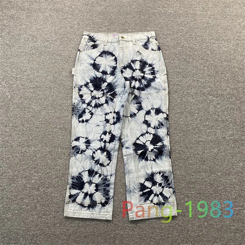 

Grey White Tie Dyed CPFM.XYZ Jeans Men Women High Quality Washed Denim Pants Straight Versatile Trousers