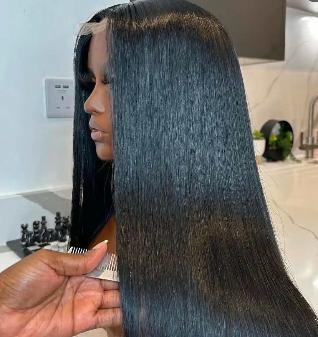 13x6 HD Lace Transparent Straight Frontal Wig Pre Plucked Brazilian 40 Inch Bone Straight Lace Front Human Hair Wigs For Women