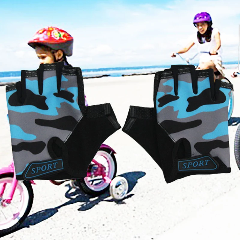 Cute Kids Sports Gloves Cycling Breathable Summer Non-Slip Camo Half Finger Outdoor Children Gloves Boy Girl Gym Training Gloves 3
