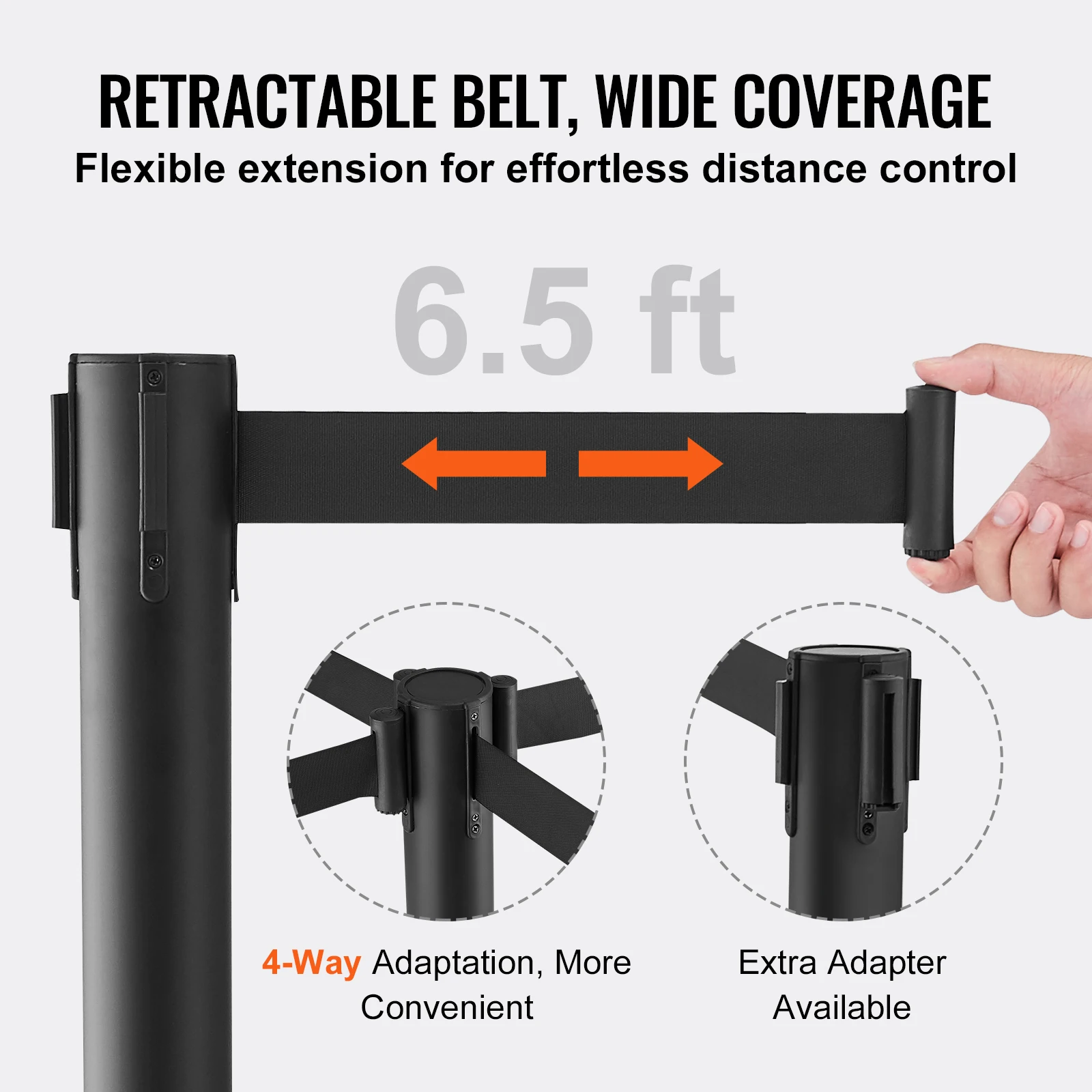 VEVOR Crowd Control Stanchions 2/4/6 Pack Carbon Steel Baking Painted Stanchion Queue Post with Retractable Belt for Exhibition