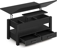 Coffee Table Lift Top, Drawers and Hidden Compartment, Coffee Table Dining Table for Living Room, Home Office,Black 1
