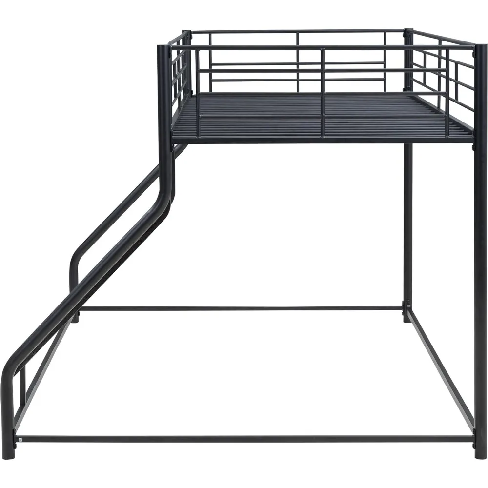 Metal Floor Bunk Bed, Twin XL Over Queen, Guardrail and Ladder, Space-Saving Design, Metal Bed for Kids&Teens 6