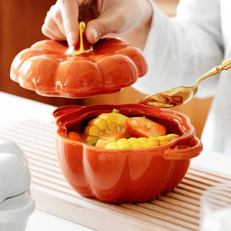 Description Picture 4 of itemPumpkin Reusable Cereal Bowl With Lid Microwave Bakeware Oven Baking Kitchen Halloween Party Festival Decoration ramen bowl set