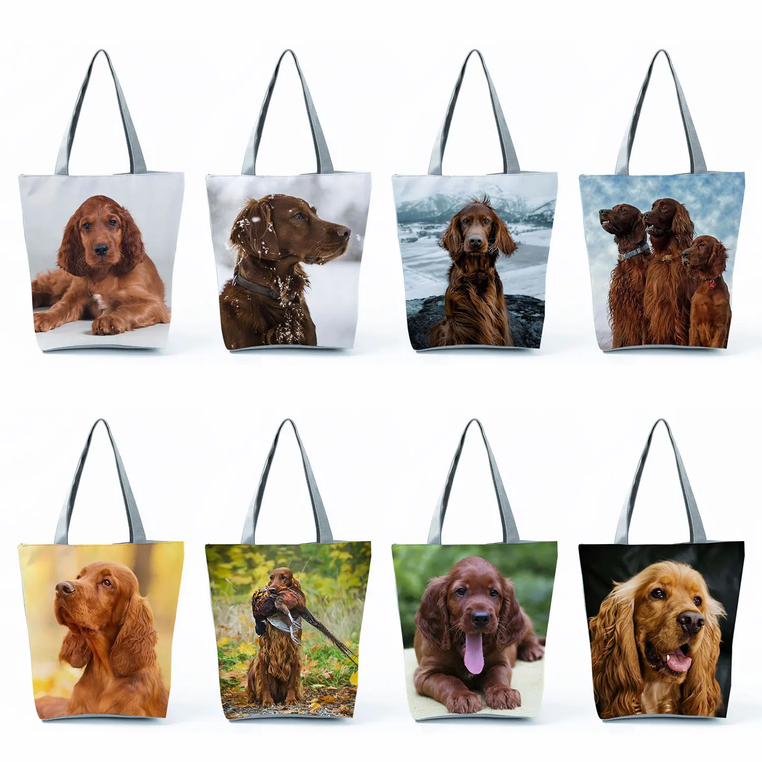 

Cute IrishSetter Shopping Bags Female Groceries Women Handbags Animal Dog Graphic Large Capacity Foldable Totes Shoulder Bags