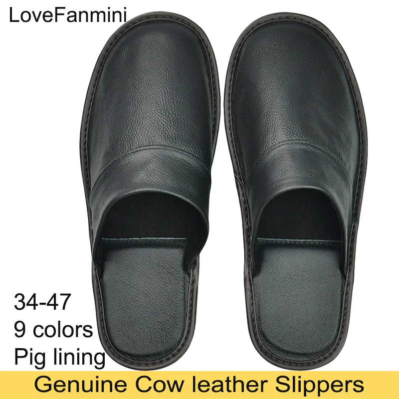 Big sizes Genuine Cow Leather Linen Slippers Homes in indoor slipper Spring Autumn men women elderly non-slip casual single shoe