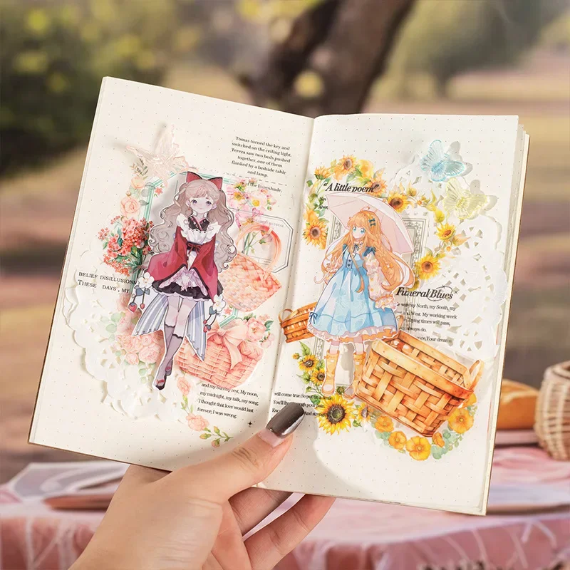 1Roll PET Tape Flowers Picking Flowers Season Basket Adhesives Handbook Collage Bottoming Decoration Scrapbook 60mm*2m 4