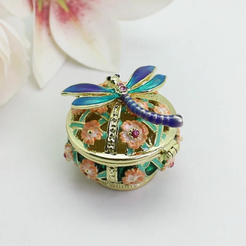 SHINNYGIFTS Emaille-Schmuckkästchen mit Drachenblumen, Emaille-Schmuckschatulle mit verziertem Dekor – ideal für die Aufbewahrung von Schmuck, Heimdekoration