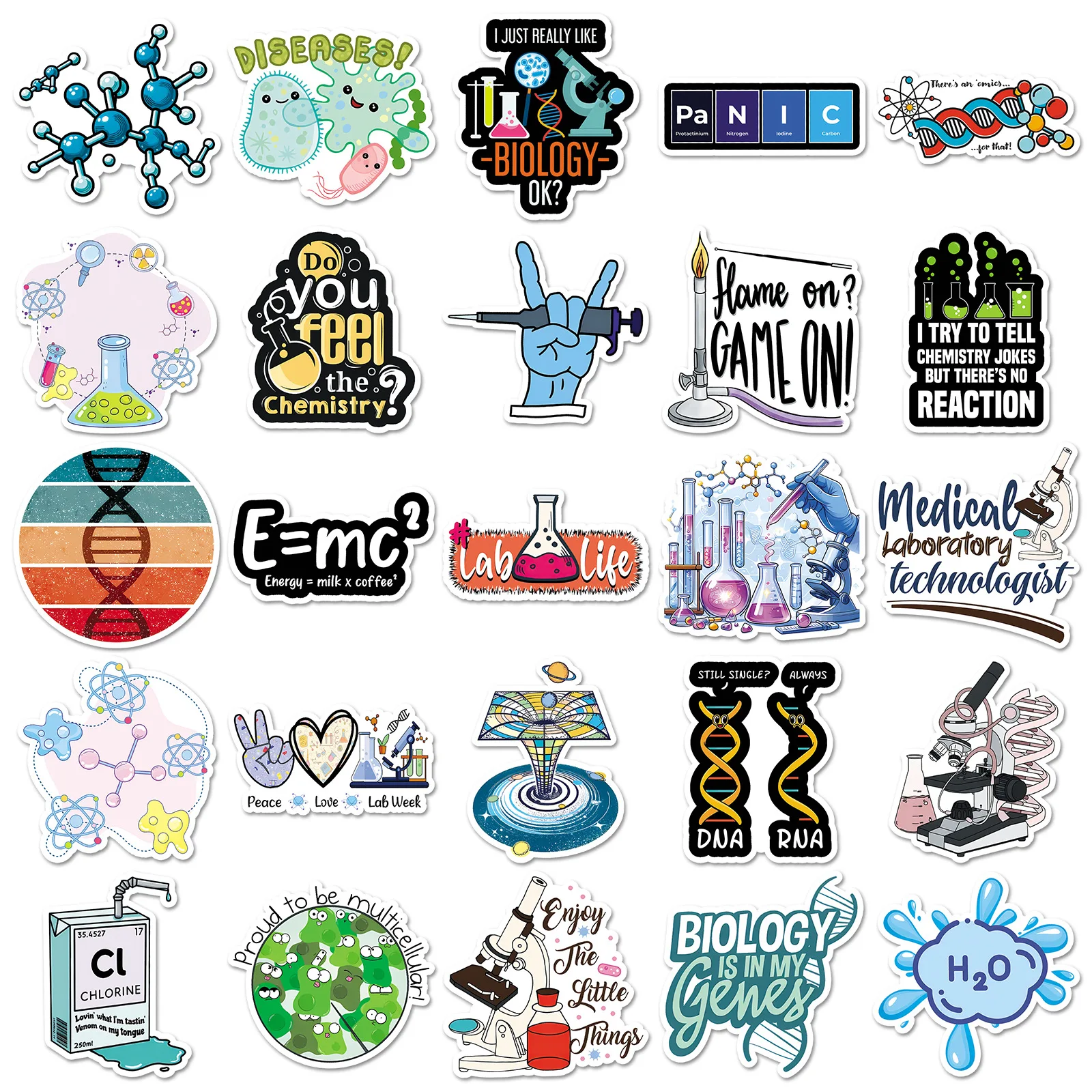 50Pcs 학생 과학 실험실 테마 스티커 팩 장식 보관 상자 전화 스크랩북 책상 가방 물병 노트북 비닐 데칼