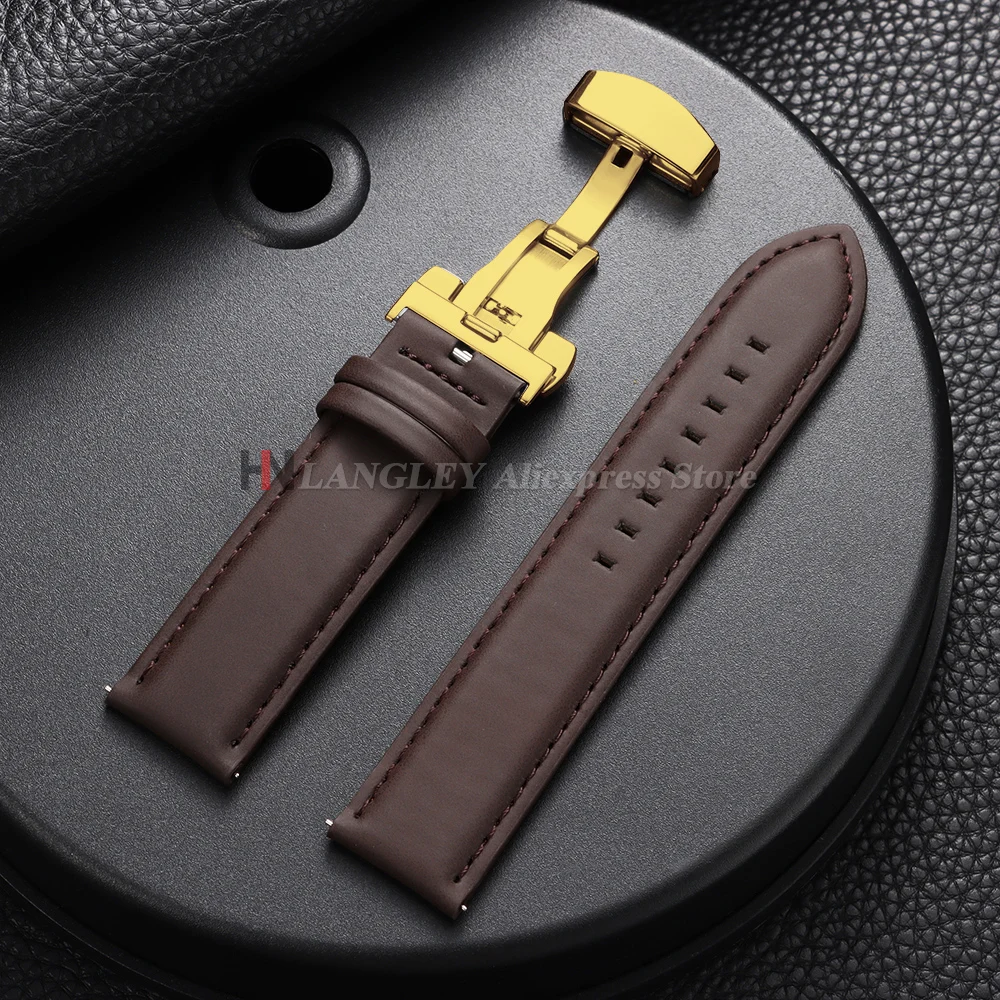 Vintage Genuine Cowhide Leather Watch Band Strap with Butterfly Buckle - Universal Bracelet