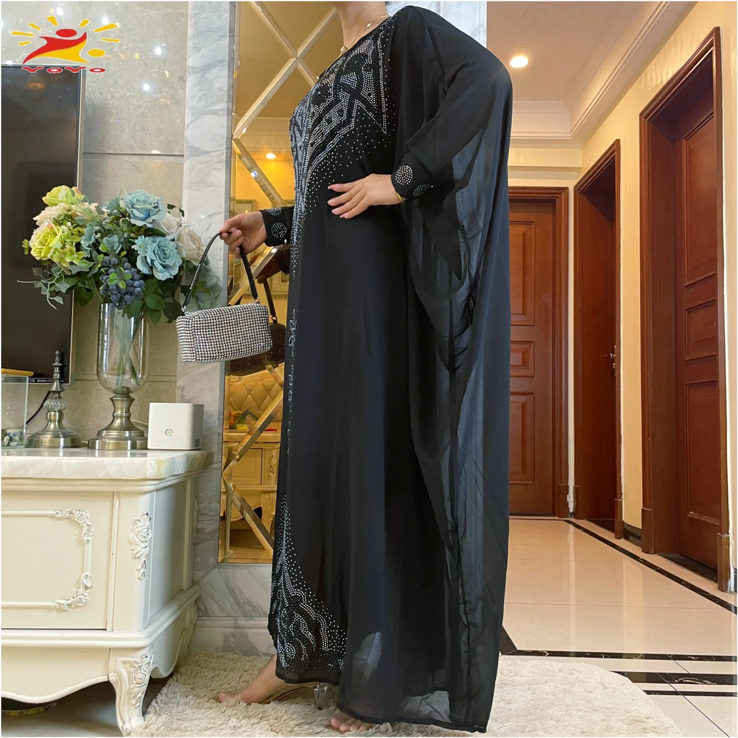 Cheers US Women's Chiffon Kaftan Abaya Dress Muslim Long Sleeve Self Tie  Flowy Maxi Dress Islamic Evening Gown Kaftan Arab Jilbab - Walmart.com