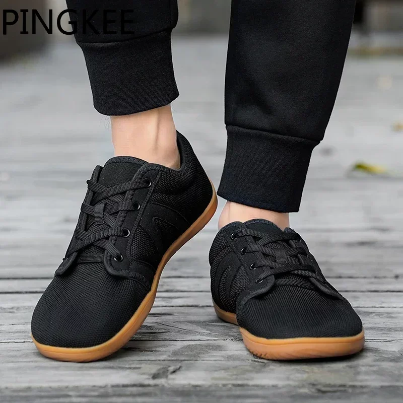 PINGKEE Unisex Wide Toe Barefoot Shoes For Men Zero Drop Men\'s Original Casual Trekking Trail Running Mesh Breathable Sneakers