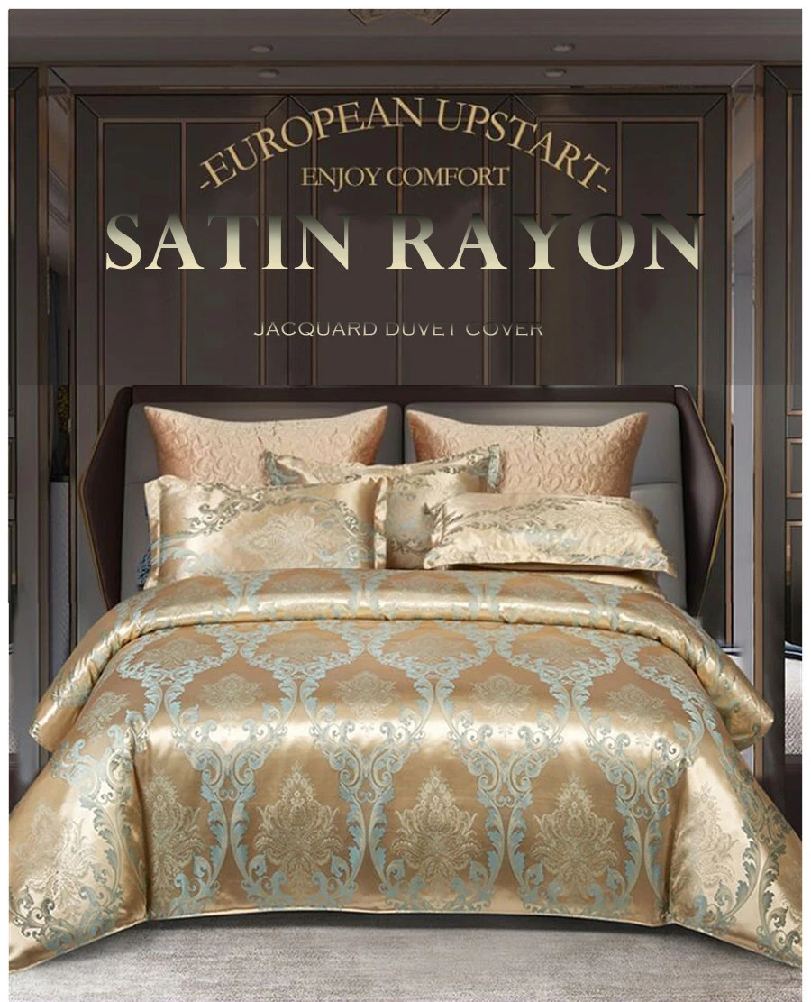 European Luxury Satin Rayon Jacquard Duvet Cover 220x240 2 People Double Bed Quilt Cover Bedding Set Queen King Size Comforter